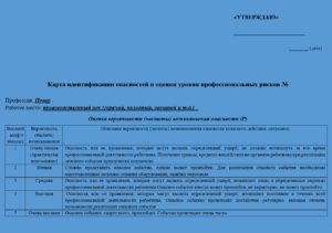 Карта оценки уровня профессиональных рисков для повара