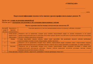 Карта оценки уровня профессиональных рисков для слесаря по ремонту автомобилей, автослесаря