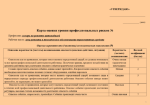 Карта оценки уровня профессиональных рисков для слесаря по ремонту автомобилей, автослесаря
