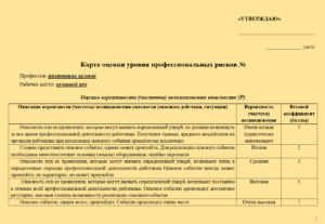 Карта оценки уровня профессиональных рисков для рихтовщика кузовов