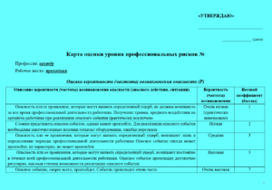 Карта оценки уровня профессиональных рисков для вахтёра