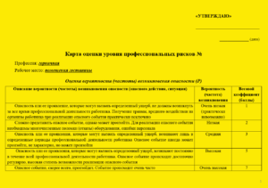 Карта оценки уровня профессиональных рисков для горничной