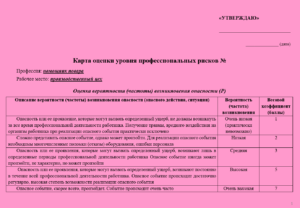 Карта оценки уровня профессиональных рисков для помощника повара